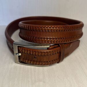 Bragano Mens Dress Belt 36 Brown Leather Textured Buckle Canada‎ EUC
